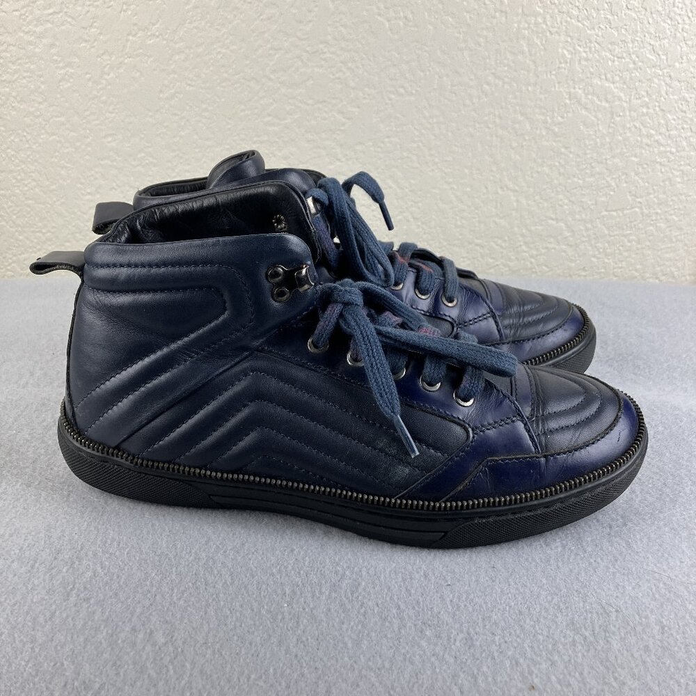 Versace Collection Shoes Mens 41 Blue Leather Mid Top Sneakers V900 381
